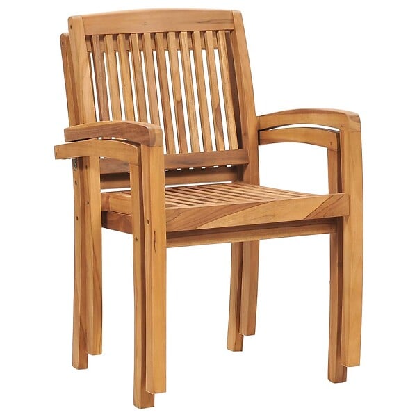 VIDAXL - vidaXL Chaises empilables à manger de jardin lot de 2 Bois teck solide - large