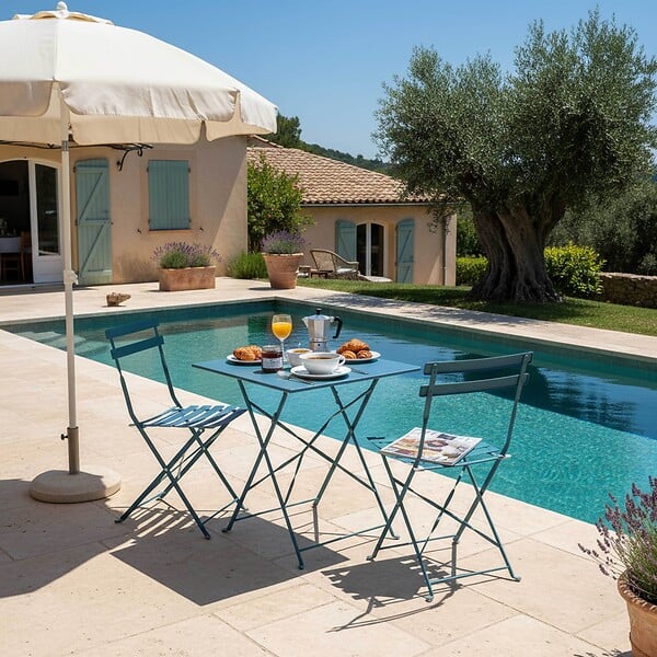 OVIALA - Table de jardin pliante bistrot en acier 60 cm bleu pacific  - Rome - large