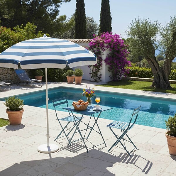 OVIALA - Table de jardin pliante bistrot en acier 60 cm bleu pacific  - Rome - large