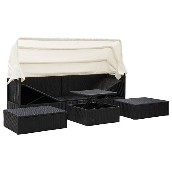VIDAXL - vidaXL Lit de jardin avec toit Noir Résine tressée - large