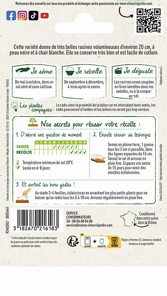 VILMORIN - Radis noir long poids d'horloge VILMORIN - large