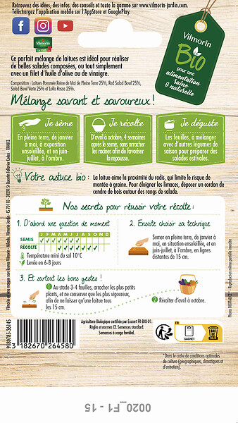 VILMORIN - Laitue a couper en mélange bio - large