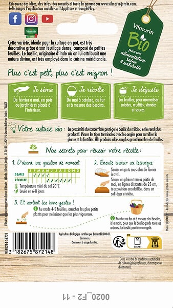 VILMORIN - Basilic fin vert bio - large