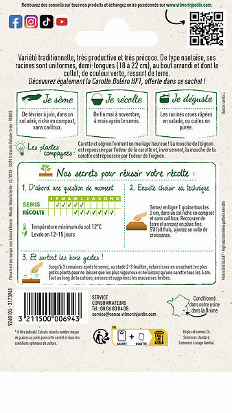 VILMORIN - Carotte Touchon + échantillon carotte Bolero - large