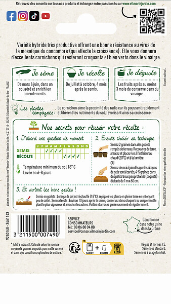 VILMORIN - Cornichon parigyno hf1 'obtvilmo' - large