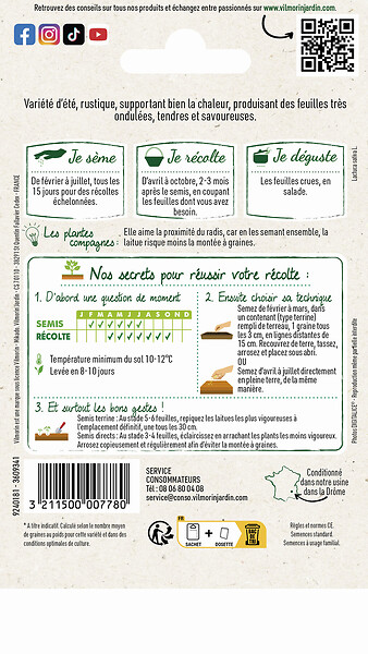 VILMORIN - Laitue à couper feuille de chêne blonde 'graines noires' - large