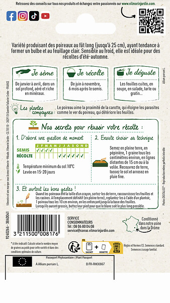 VILMORIN - Poireau VILMORIN gros long d'été 2 - large
