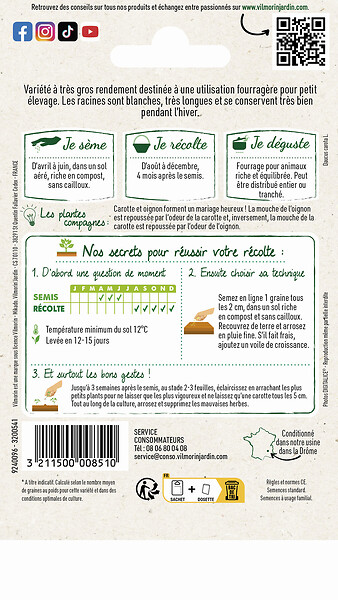 VILMORIN - Carotte VILMORIN Fourragère blanche à collet vert hors terre - large