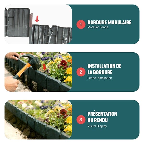 VOUNOT - Bordure de jardin plastique PP imitation pierre 20m - large