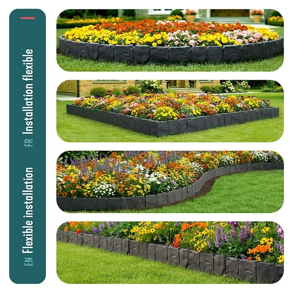 VOUNOT - Bordure de jardin plastique PP imitation pierre 20m - large