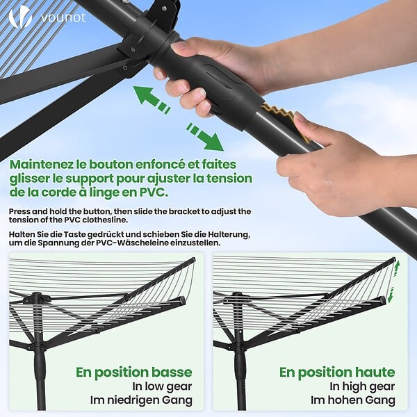 VOUNOT - Etendoir a Linge Exterieur Rotatif avec housse de protection et Surface etendage 45m Noir - large