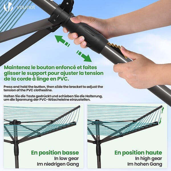 VOUNOT - Etendoir a Linge Exterieur Rotatif avec housse de protection et Surface etendage 45m Gris - large