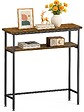 VOUNOT - Console table 2 niveaux style industriel en metal et MDF 80x24x80 cm Marron - vignette