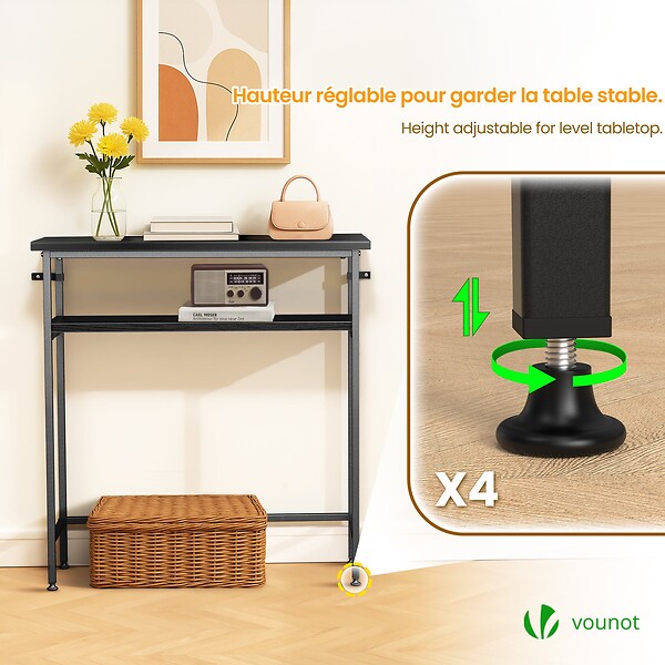 VOUNOT - Console table 2 niveaux style industriel en metal et MDF 80x24x80 cm Noir - large