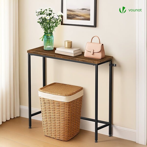 VOUNOT - Console table style industriel en metal et MDF 75x24x75 cm Marron - large