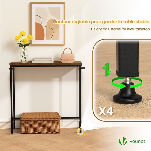 VOUNOT - Console table style industriel en metal et MDF 75x24x75 cm Marron - large