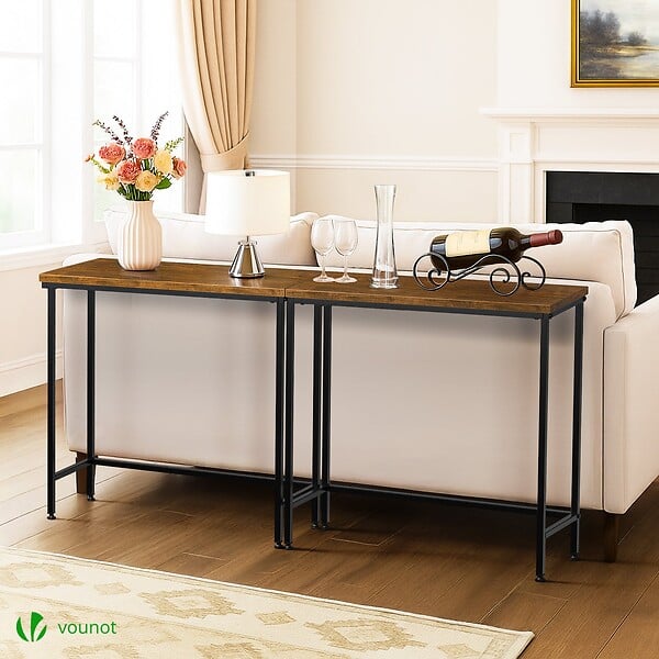 VOUNOT - Console table style industriel en metal et MDF 75x24x75 cm Marron - large