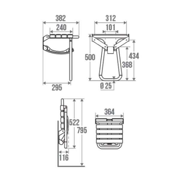 PELLET - Siège de douche PMR escamotable et barre de maintien coudée PMR PELLET Essentiel confort 135 degré - large