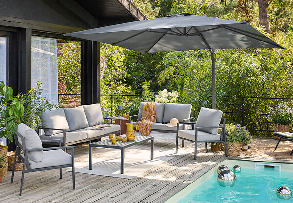 MODE DE VIE - Parasol excentre roma gris anthracite 4x3 m - large