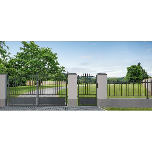 EASY CLOTURE - Poteau aluminium tradition style ferronnerie sur platine universel pour portail et portillon chapeau inclus H1.86 m Gris - large