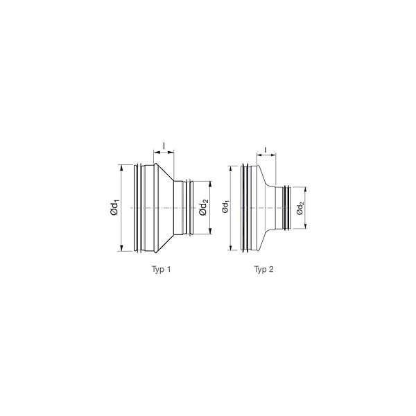 ACOMAT - Réduction circulaire VMC mâle mâle acier galva RC - Diamètre (mm): 315/250 - large