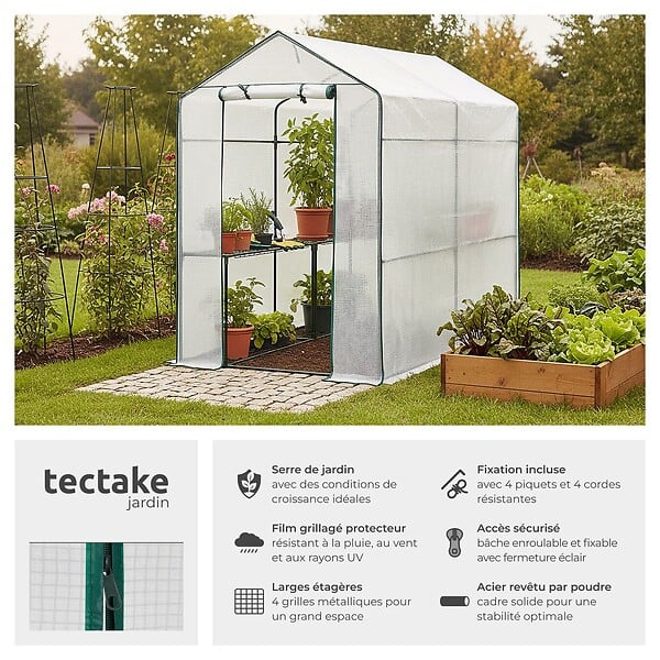 TECTAKE - Serre de jardin souple 2,23 m² blanc - large