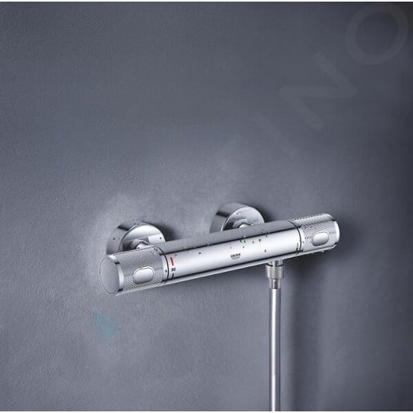 GROHE - Mitigeur douche thermostatique mural Precision Feel + Ensemble de douche 2 jets avec barre Vitalio Start 100 Chrome - large