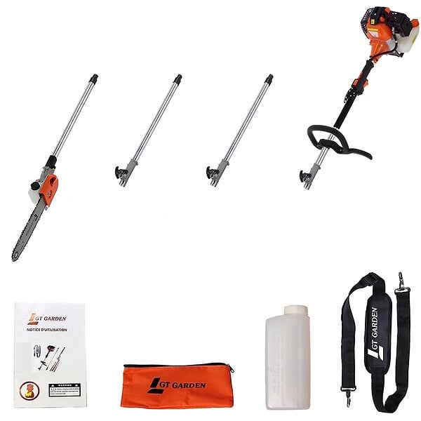 GT GARDEN - Élagueuse thermique sur perche avec tête orientable, 52 cm3, 3 CV, longueur 4.15 mètres - large