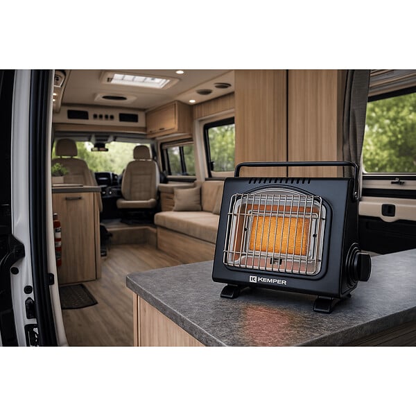 KEMPER - Chauffage à gaz portable Piezo 1700W Systèmes Sécurité intégrés + 8 Cartouches de gaz Butane Autonomie 2h30 KEMPER - large