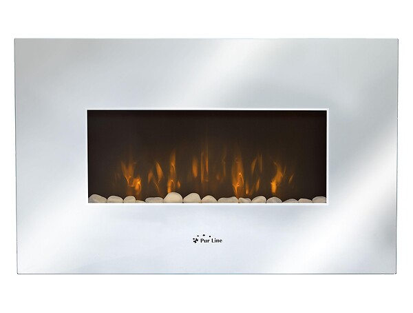 PURLINE - Cheminée électrique en verre trempé effet miroir avec télécommande - large