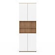 ID MARKET - Meuble armoire colonne salle de bain TOMI 4 portes 2 niches façon hêtre et blanc - vignette