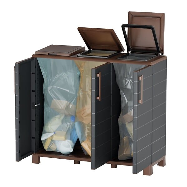 ARTPLAST - Armoire de tri 3 Portes Cache Poubelle de Tri Sélectif 102 x 37 x 90 cm Intérieur Extérieur Art Plast - large