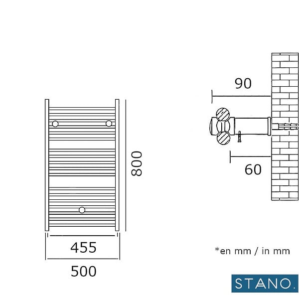 STANO - Radiateur sèche-serviettes eau chaude CODA 80 x 50 cm blanc - large