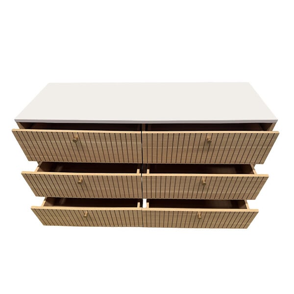 CONCEPT USINE - Buffet 6 tiroirs aspect bois rainuré et blanc 120cm BROX - large