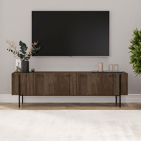 CONCEPT USINE - Meuble TV avec placards aspect noyer 160cm FRENO - large