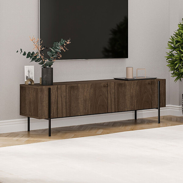 CONCEPT USINE - Meuble TV avec placards aspect noyer 160cm FRENO - large