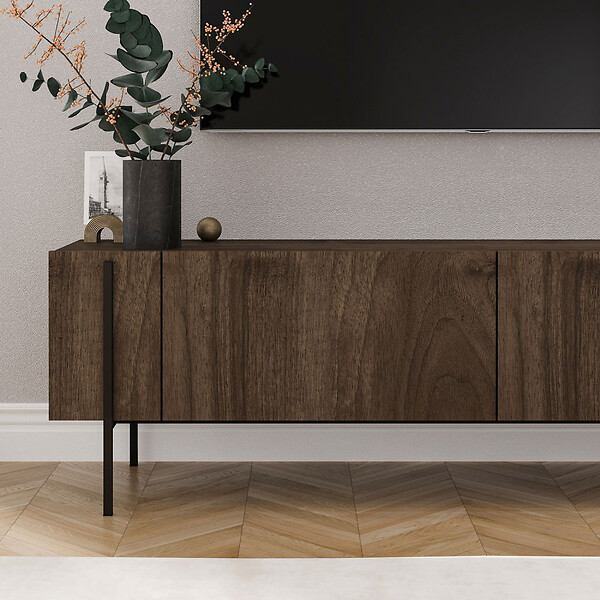 CONCEPT USINE - Meuble TV avec placards aspect noyer 160cm FRENO - large