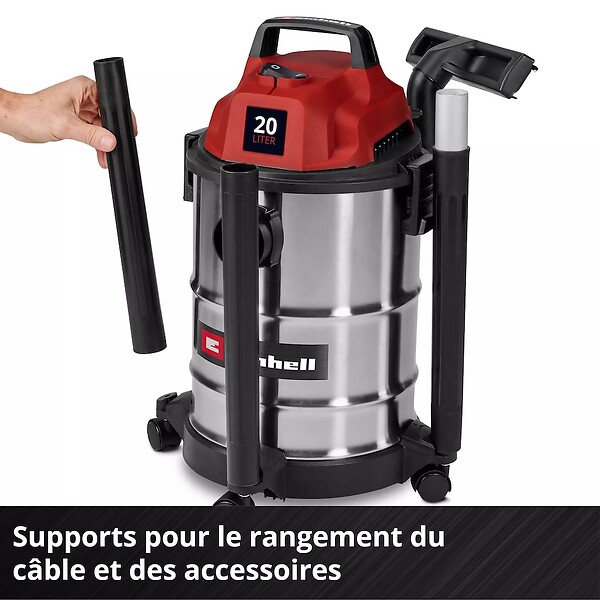 EINHELL - Aspirateur eau et poussières inox – TC-VC 2045 S – 900 W – Cuve 20 L – Fonction soufflage - large