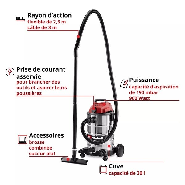 EINHELL - Aspirateur eau et poussières avec prise asservie – TC-VC 3055 SA - large