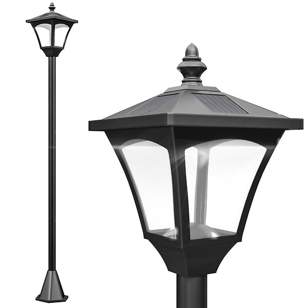 HOMCOM - Outsunny Luminaire extérieur solaire lampadaire lanterne classique LED 10 Lm dim. 15L x 15l x 120H cm noir - large