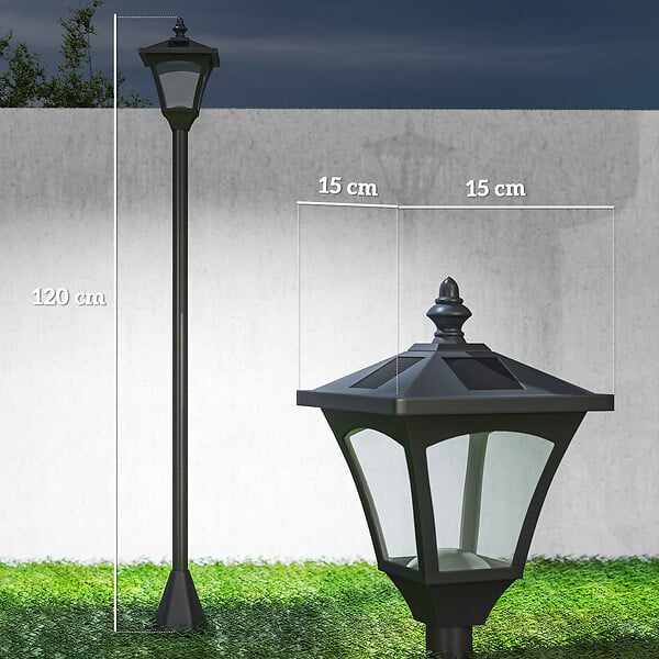 HOMCOM - Outsunny Luminaire extérieur solaire lampadaire lanterne classique LED 10 Lm dim. 15L x 15l x 120H cm noir - large