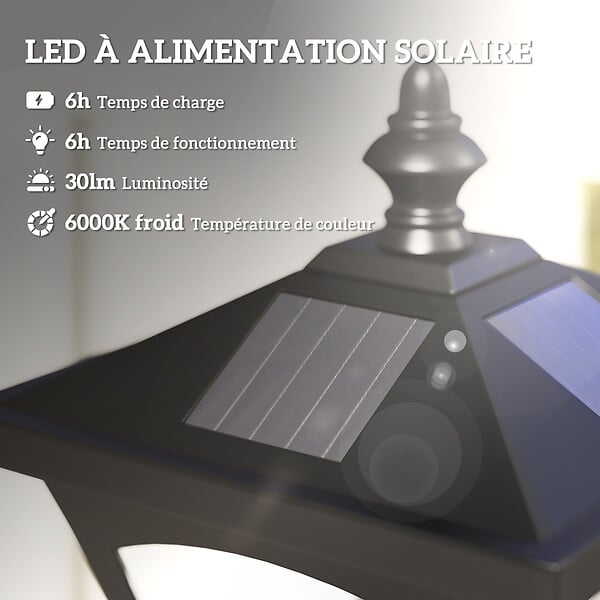 HOMCOM - Outsunny Luminaire extérieur solaire lampadaire lanterne classique LED 10 Lm dim. 15L x 15l x 120H cm noir - large