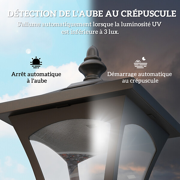 HOMCOM - Outsunny Luminaire extérieur solaire lampadaire lanterne classique LED 10 Lm dim. 15L x 15l x 120H cm noir - large