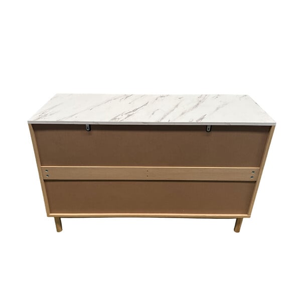 CONCEPT USINE - Buffet 6 tiroirs aspect bois rainuré et marbre 120cm BROX - large