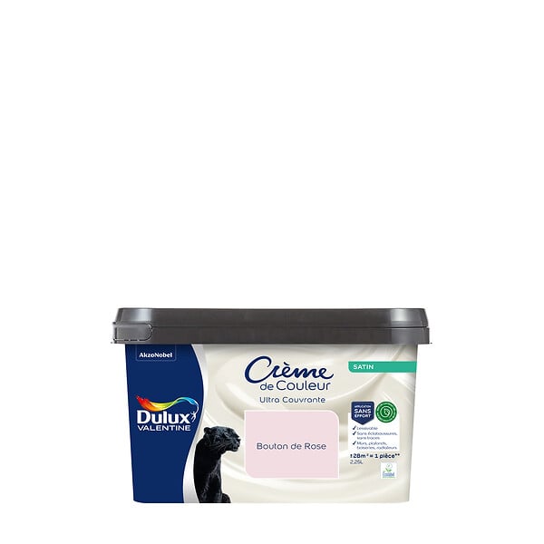 DULUX VALENTINE - Peinture Crème de Couleur Biosourcé - Bouton de Rose - Satin - 2,25 L - large