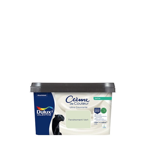 DULUX VALENTINE - Peinture Crème de Couleur Biosourcé - Tendrement Vert - Satin - 2,25 L - large