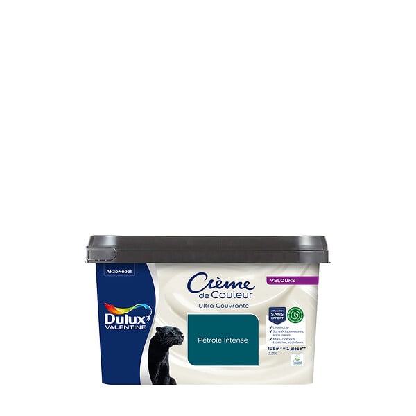 DULUX VALENTINE - Peinture Crème de Couleur Biosourcé - Pétrole Intense - Velours -2,25L - large