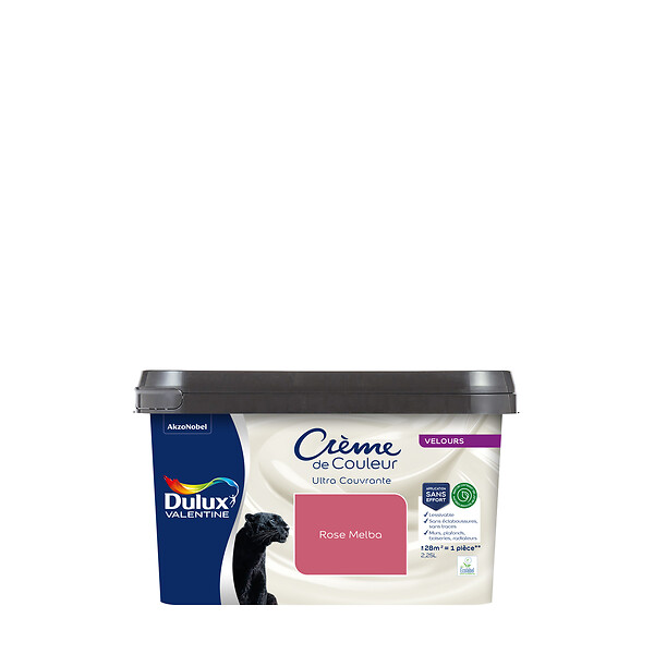 DULUX VALENTINE - Peinture Crème de Couleur Biosourcé - Rose Melba - Velours - 2,25 L - large