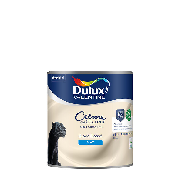 DULUX VALENTINE - Peinture Crème de Couleur Biosourcé - Blanc Cassé - Mat - 0,5 L - large