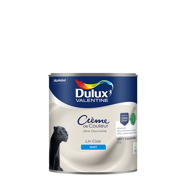 DULUX VALENTINE - Peinture Crème de Couleur Biosourcé - Lin Clair - Mat - 0,5 L - large